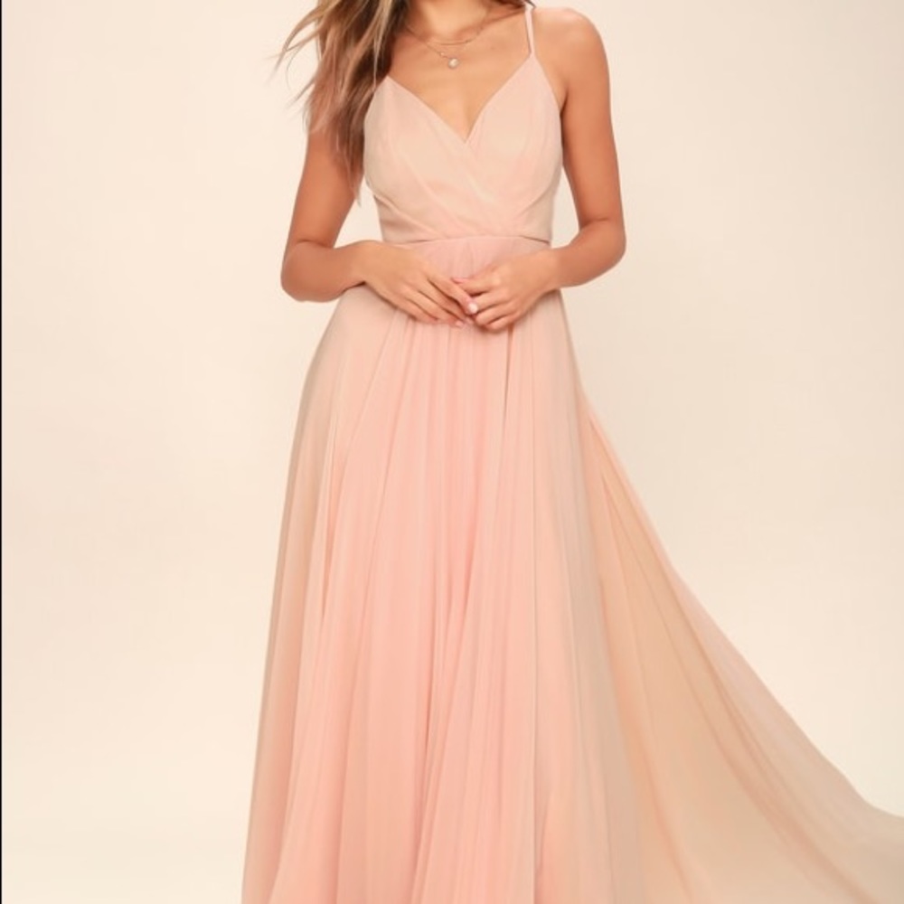 LuLu’s blush pink maxi bridesmaid dress chiffon